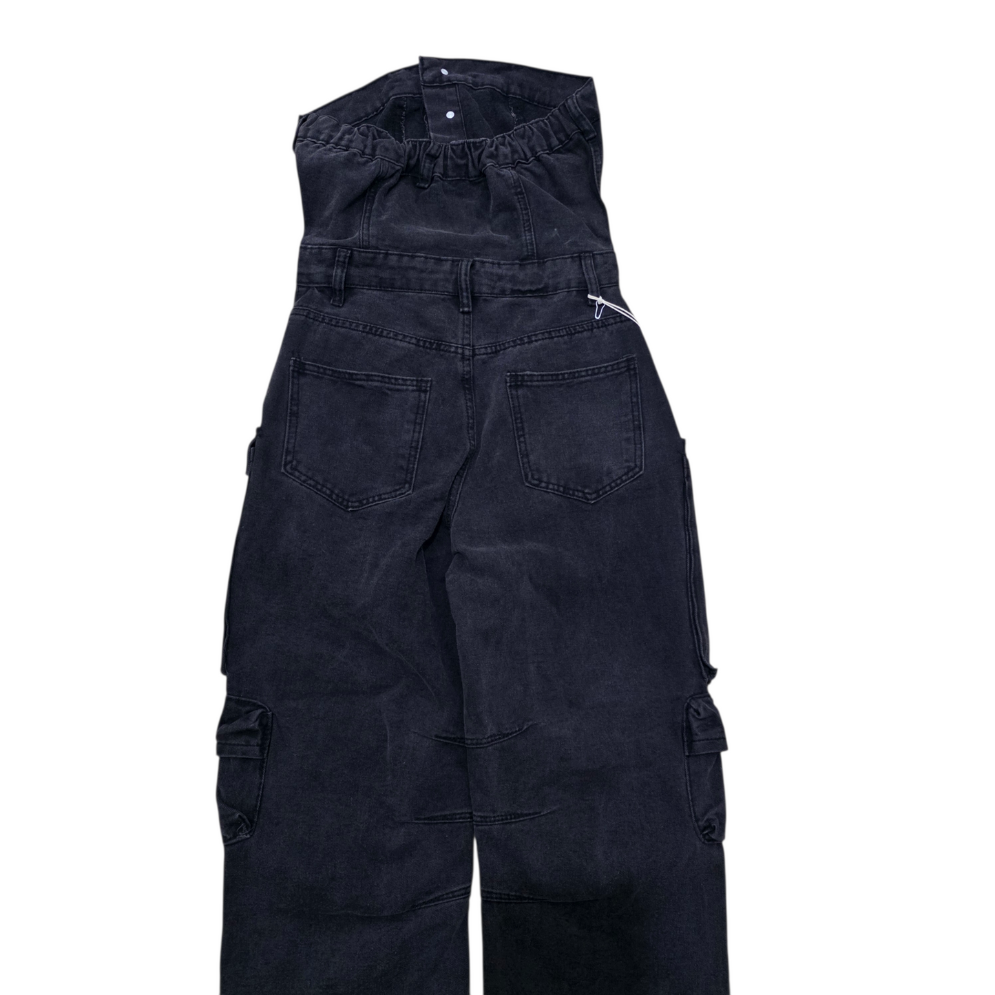 Salopetta Cargo Nera in Denim con Tasche Multiple