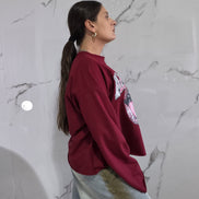 Amorni Maglia Nera con Grafica Labbra Glitterate e Corona Rosa Stile Fashion per Look Moderno e Sofisticato