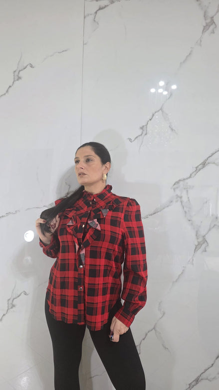Camicia a Quadri Rossa con Rouches