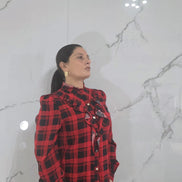Camicia a Quadri Rossa con Rouches