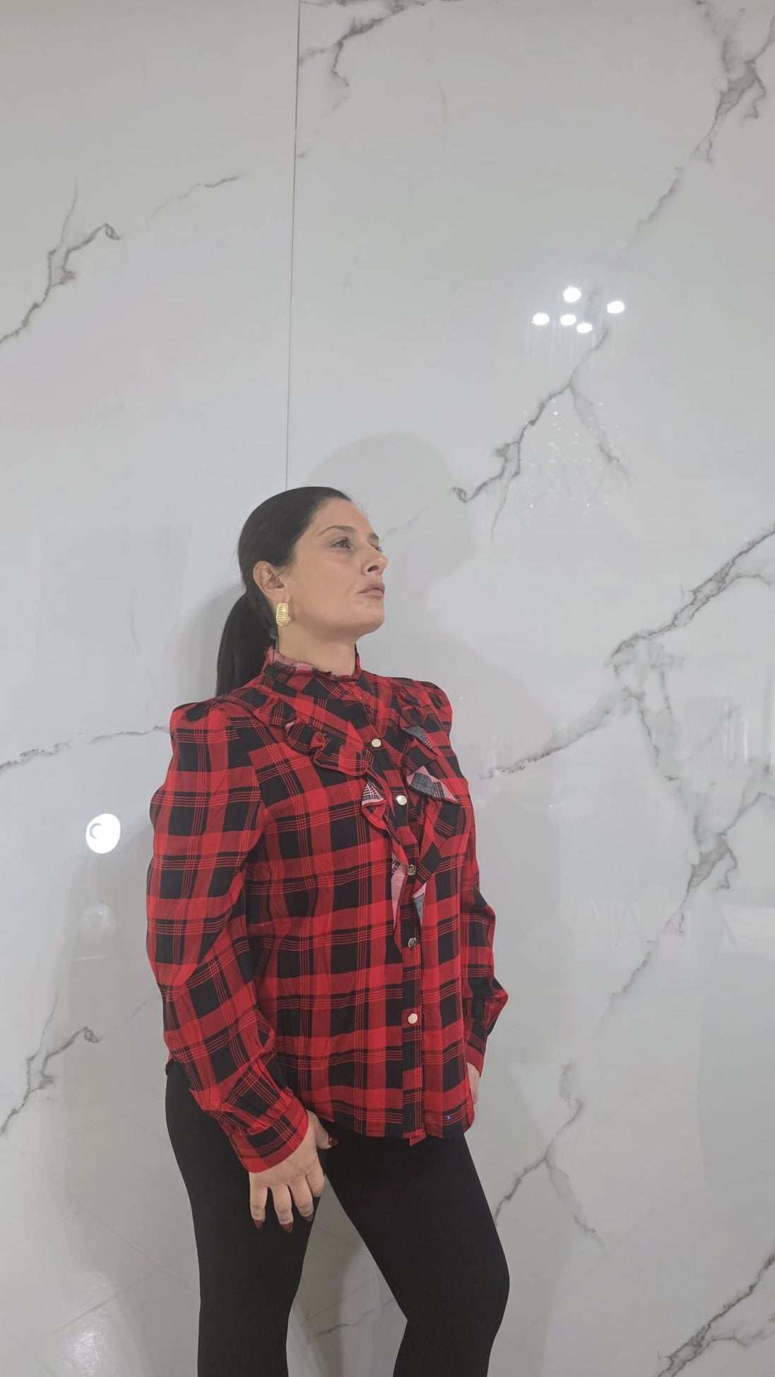 Camicia a Quadri Rossa con Rouches