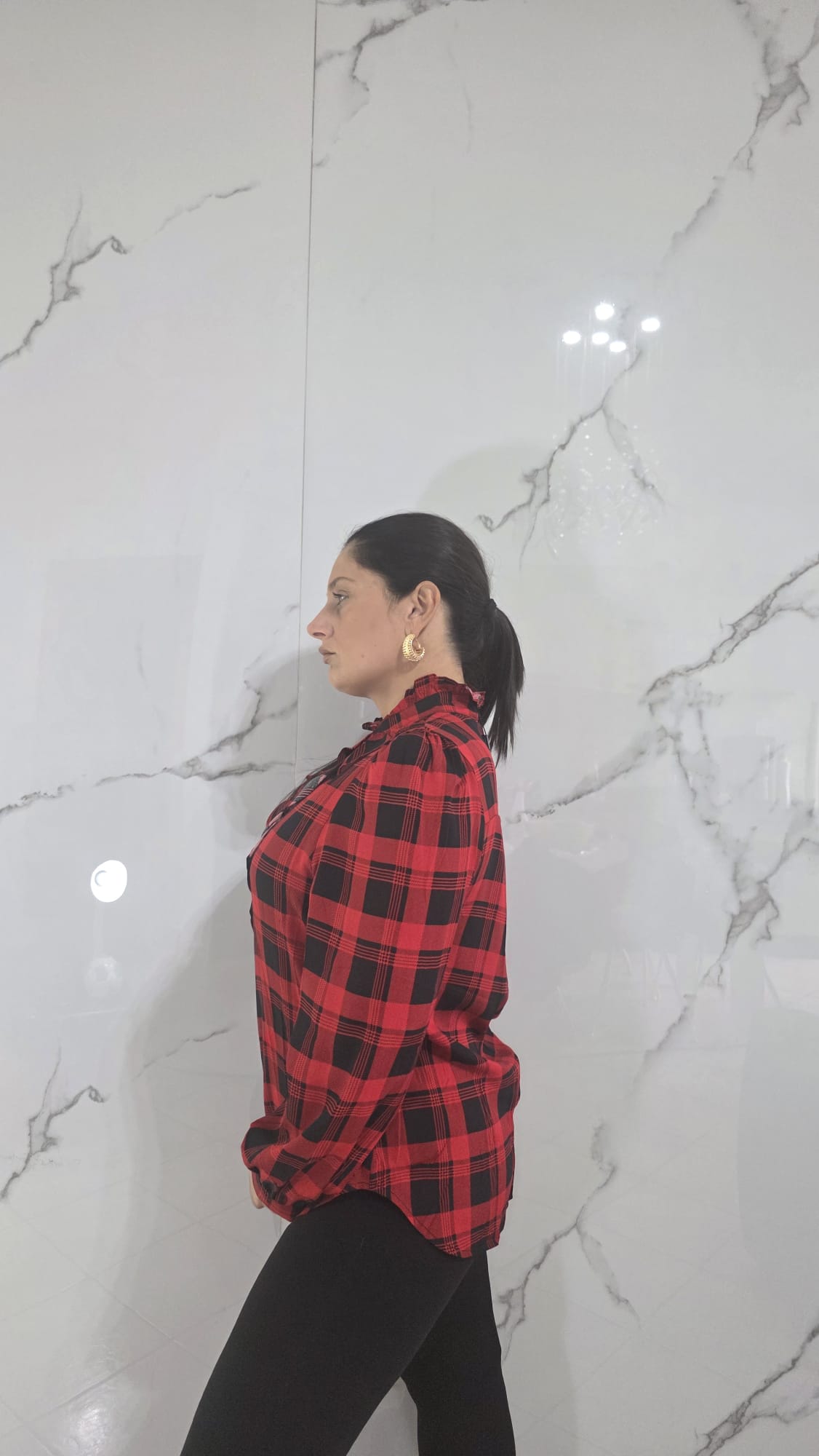 Camicia a Quadri Rossa con Rouches