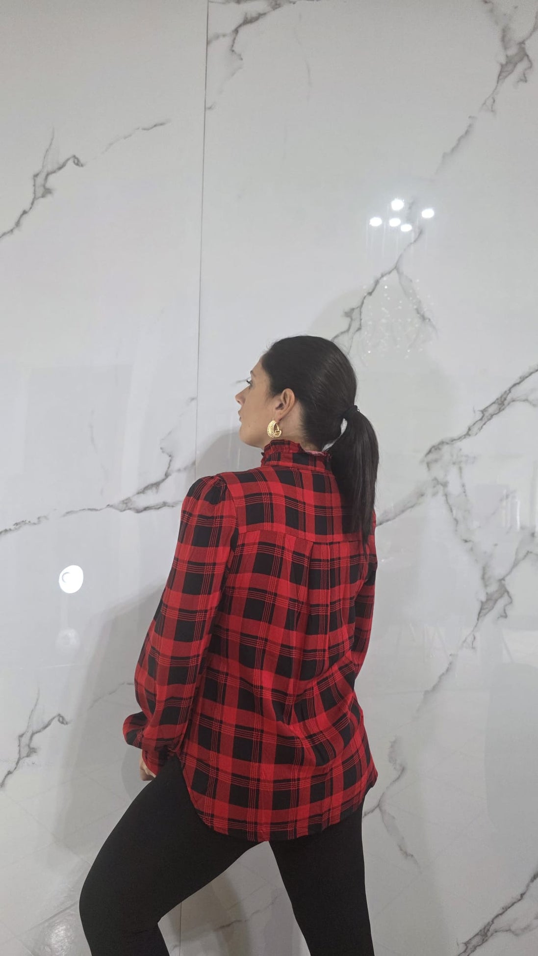 Camicia a Quadri Rossa con Rouches