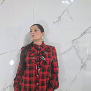 Camicia a Quadri Rossa con Rouches