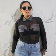 Body Elegante con Dettagli in Strass e Collo Classico
