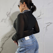 Body Elegante con Dettagli in Strass e Collo Classico