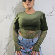 Body Verde Scuro con Maniche Lunghe e Dettagli in Pizzo per Donna Stile Elegante e Moderno