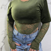 Body Verde Scuro con Maniche Lunghe e Dettagli in Pizzo per Donna Stile Elegante e Moderno