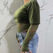 Body Verde Scuro con Maniche Lunghe e Dettagli in Pizzo per Donna Stile Elegante e Moderno