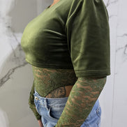 Body Verde Scuro con Maniche Lunghe e Dettagli in Pizzo per Donna Stile Elegante e Moderno