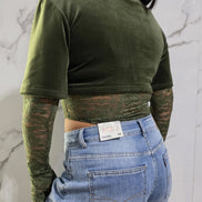 Body Verde Scuro con Maniche Lunghe e Dettagli in Pizzo per Donna Stile Elegante e Moderno