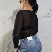 Body Nera con Maniche Lunghe e Dettagli Trasparenti per un Look Moderno e Elegante - Abbigliamento Donna Stile Fashion