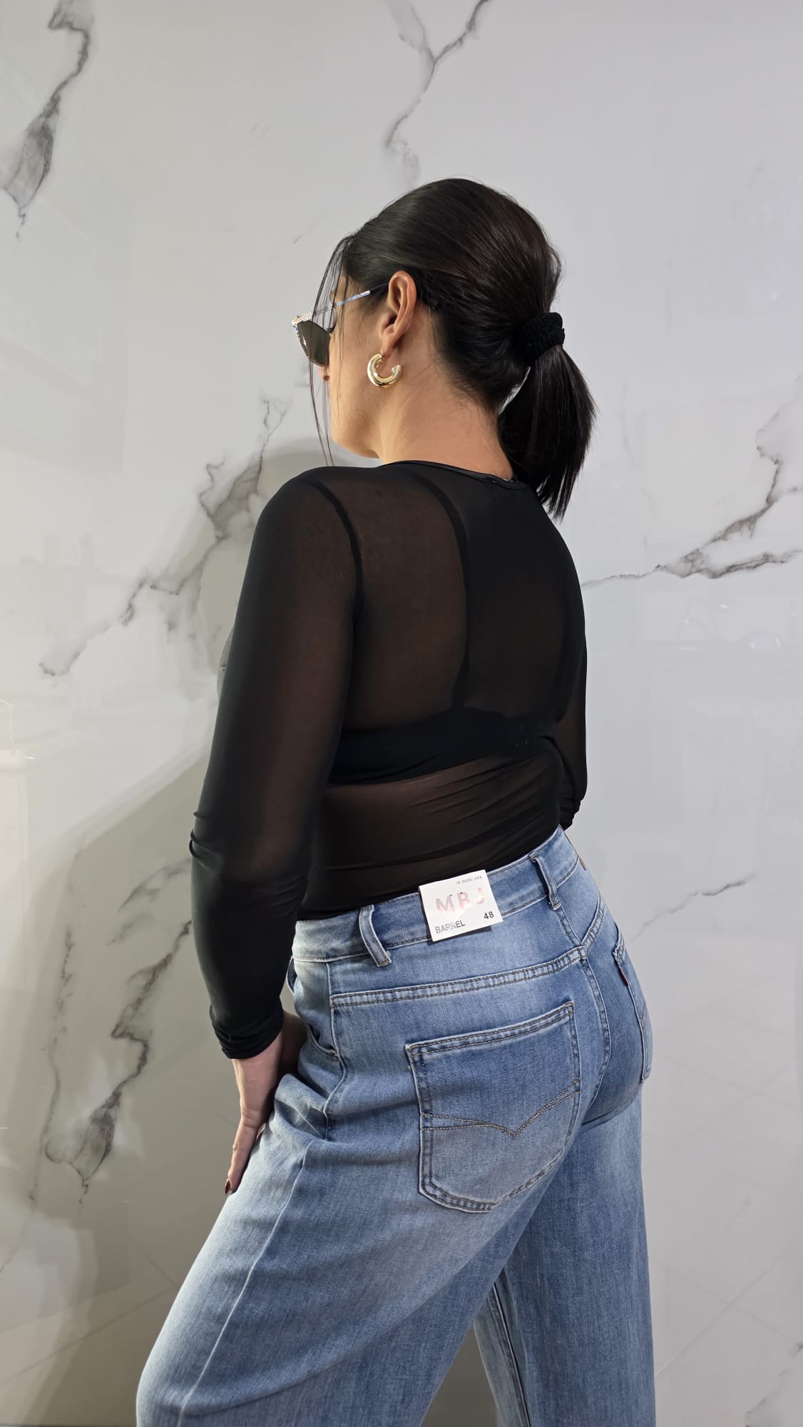Body Nera con Maniche Lunghe e Dettagli Trasparenti per un Look Moderno e Elegante - Abbigliamento Donna Stile Fashion