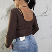 Bodysuit Nero con Schiena Aperta e Maniche Lunghe per Donna Stile Elegante e Moderno Ideale per Occasioni Speciali
