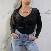 Body con Arricciatura e Scollatura a V