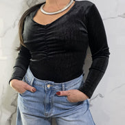Body con Arricciatura e Scollatura a V