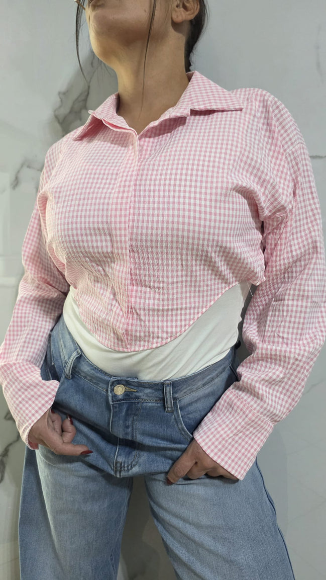 Moccia Body in Vichy con Collo e Maniche Lunghe in Tessuto Checkered per Look Elegante e Versatile Ideale per Ogni Occasione