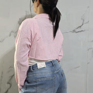 Moccia Body in Vichy con Collo e Maniche Lunghe in Tessuto Checkered per Look Elegante e Versatile Ideale per Ogni Occasione