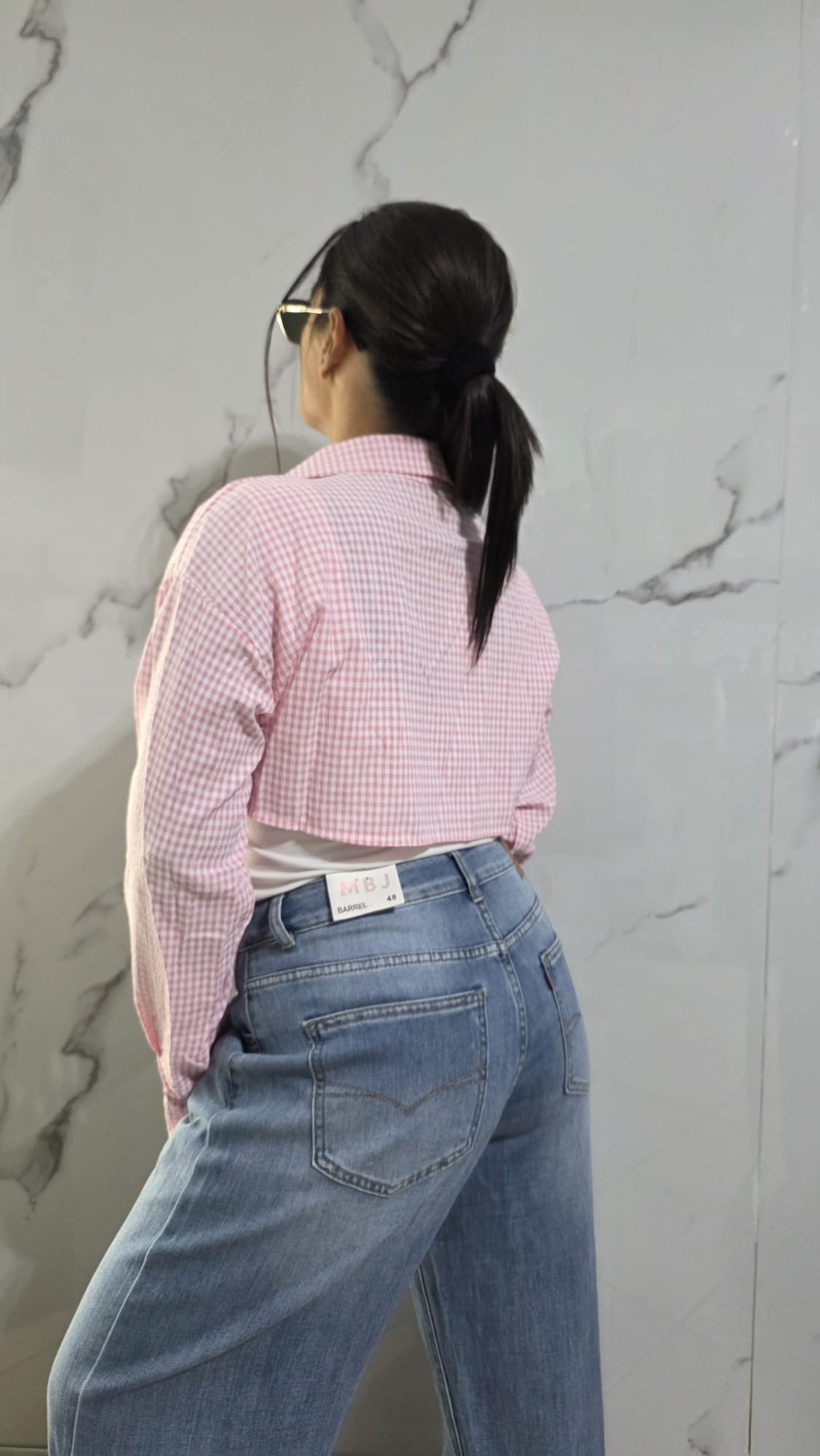 Moccia Body in Vichy con Collo e Maniche Lunghe in Tessuto Checkered per Look Elegante e Versatile Ideale per Ogni Occasione