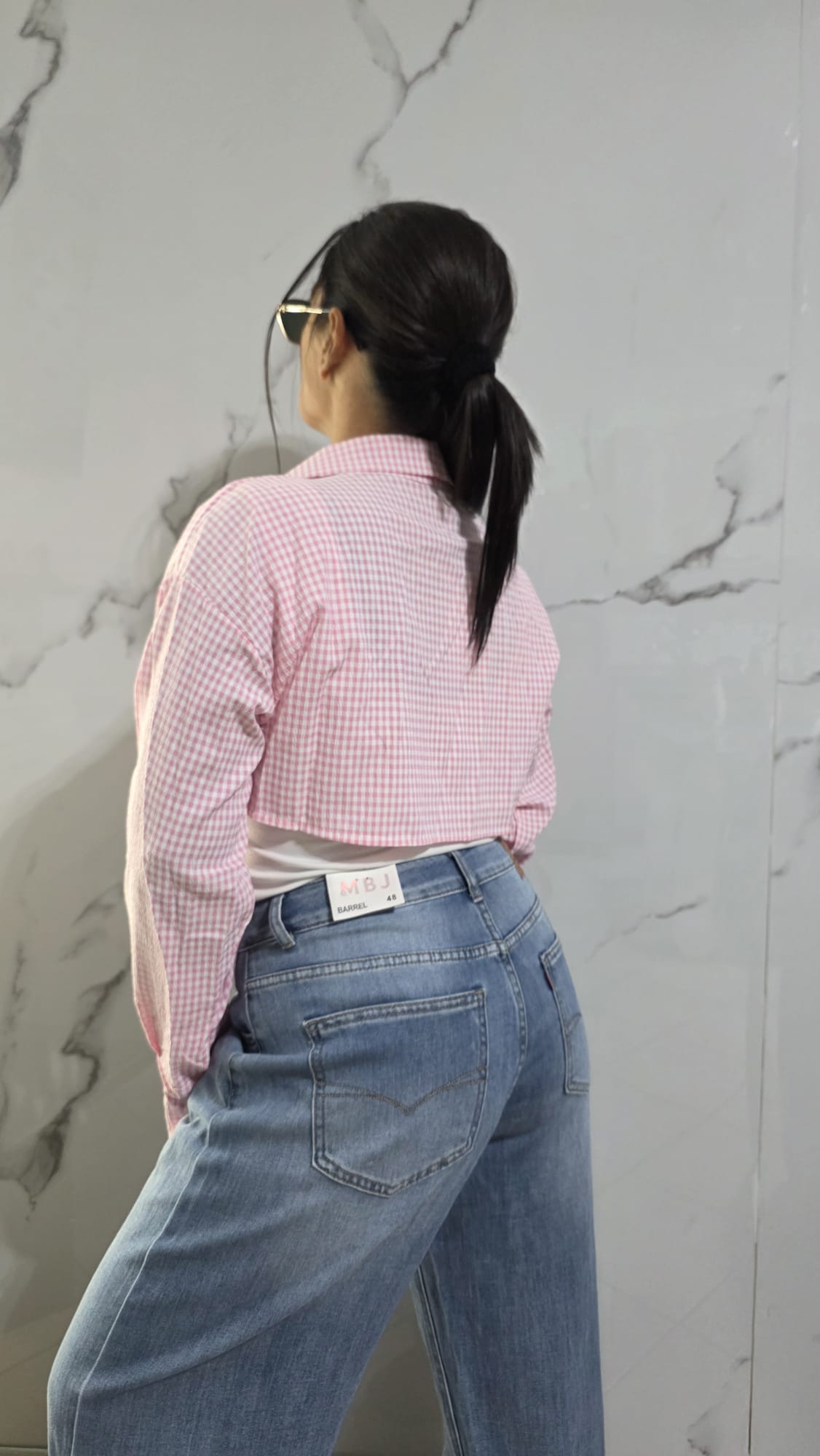 Moccia Body in Vichy con Collo e Maniche Lunghe in Tessuto Checkered per Look Elegante e Versatile Ideale per Ogni Occasione