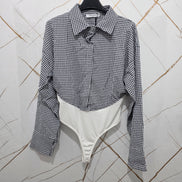 Moccia Body in Vichy con Collo e Maniche Lunghe in Tessuto Checkered per Look Elegante e Versatile Ideale per Ogni Occasione