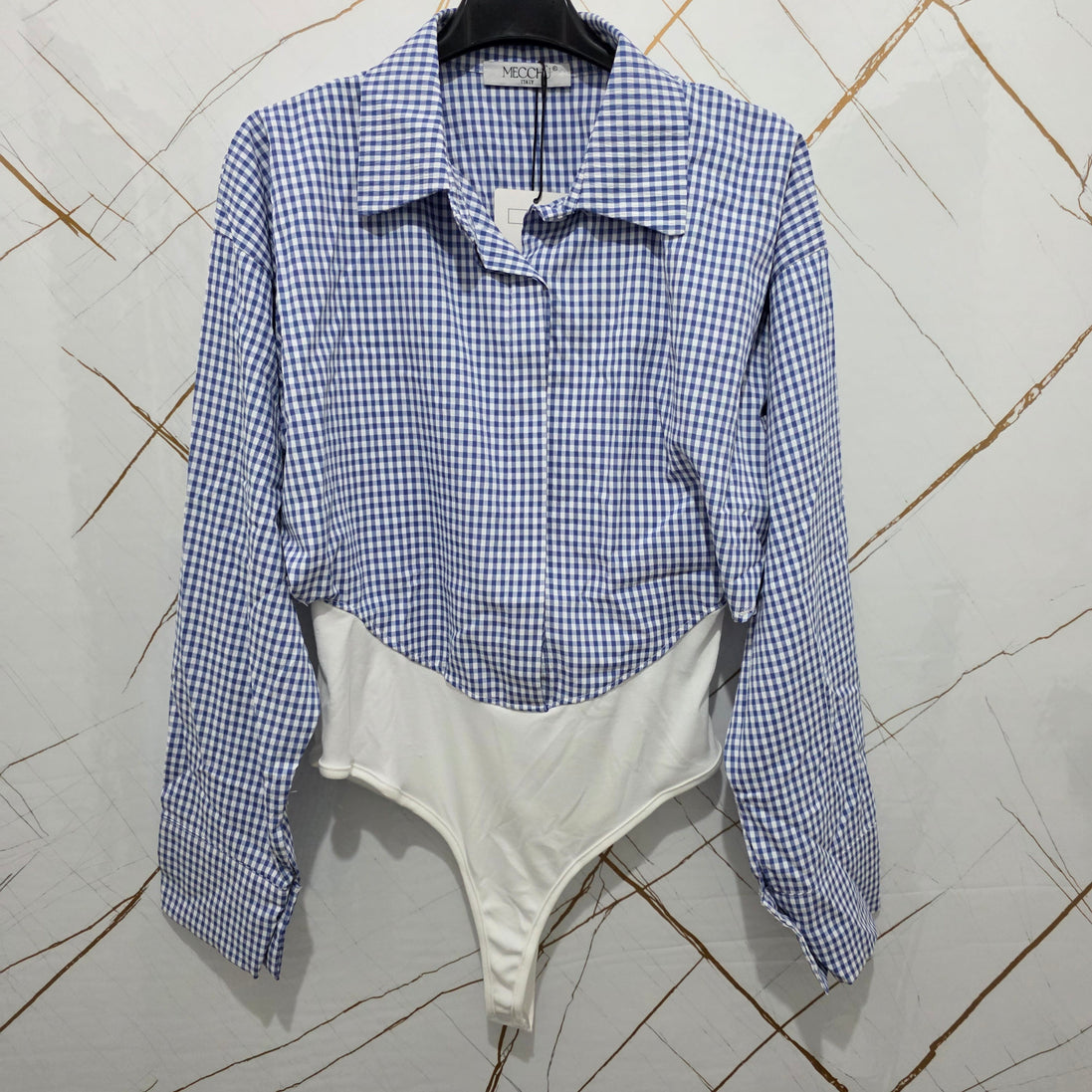 Moccia Body in Vichy con Collo e Maniche Lunghe in Tessuto Checkered per Look Elegante e Versatile Ideale per Ogni Occasione
