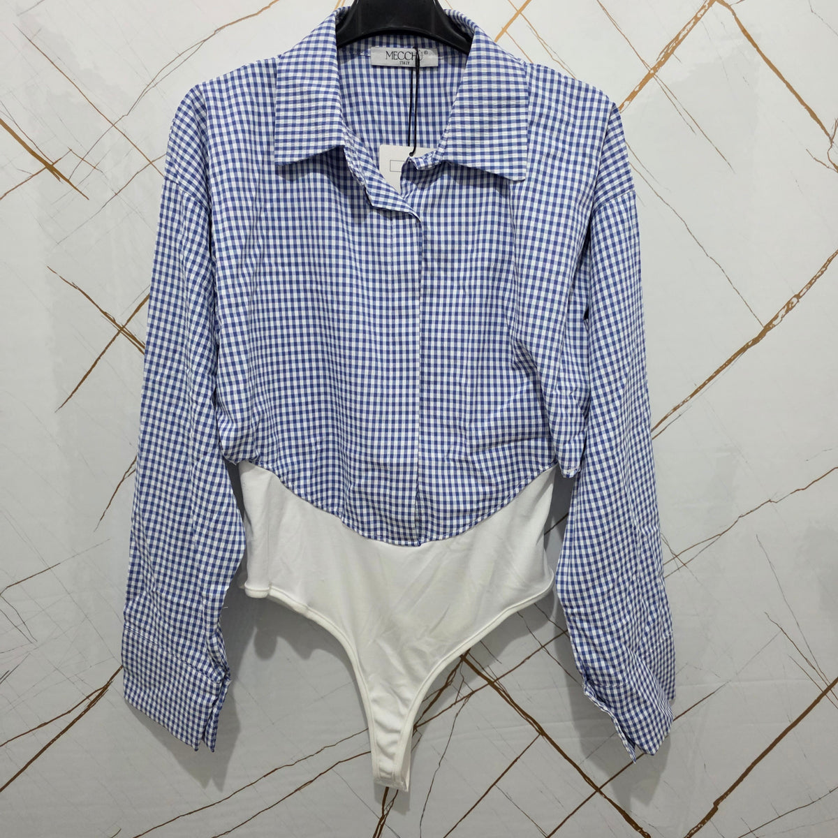 Moccia Body in Vichy con Collo e Maniche Lunghe in Tessuto Checkered per Look Elegante e Versatile Ideale per Ogni Occasione