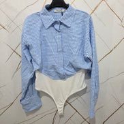 Moccia Body in Vichy con Collo e Maniche Lunghe in Tessuto Checkered per Look Elegante e Versatile Ideale per Ogni Occasione