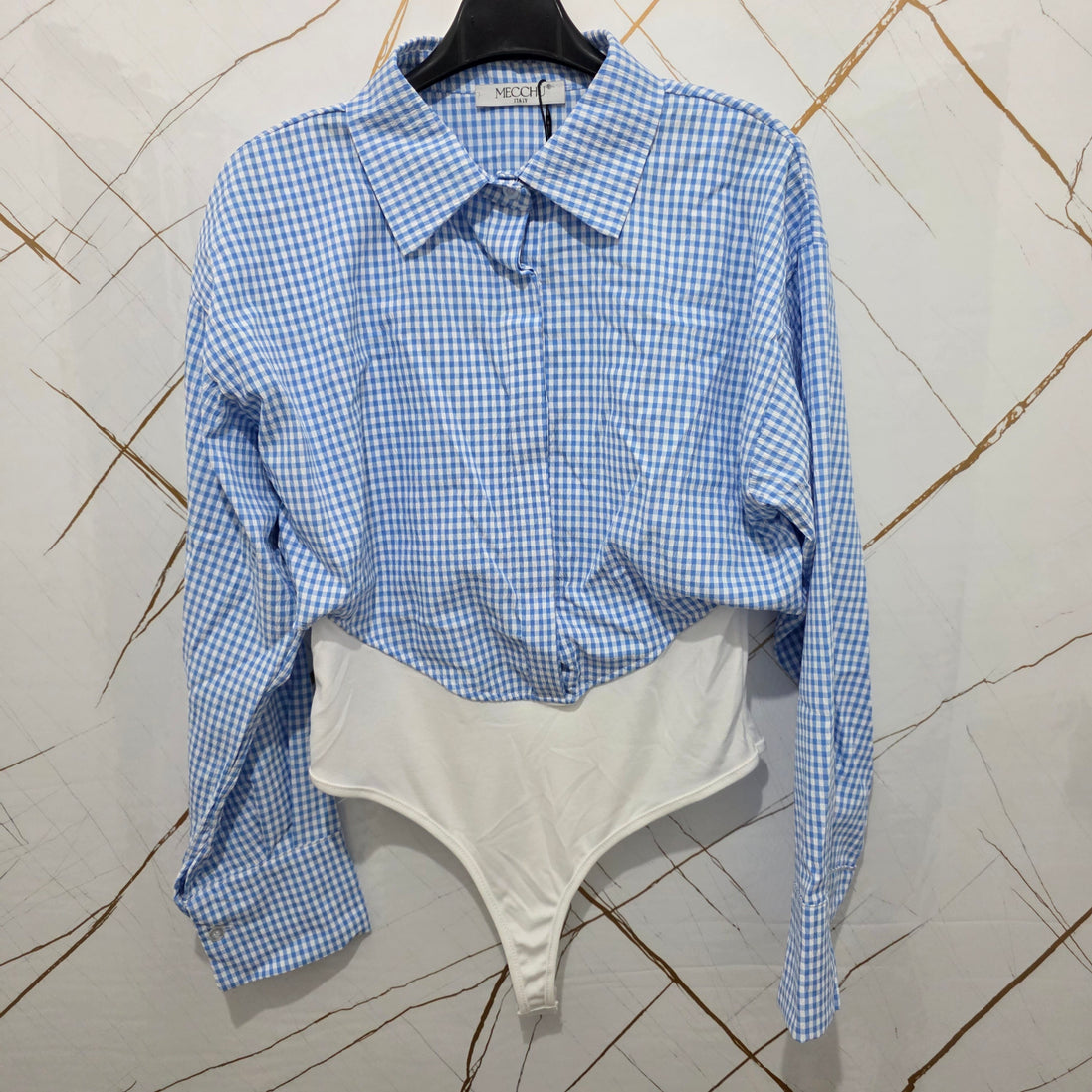 Moccia Body in Vichy con Collo e Maniche Lunghe in Tessuto Checkered per Look Elegante e Versatile Ideale per Ogni Occasione