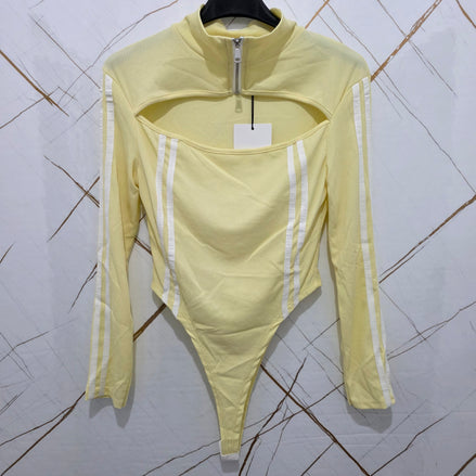 Body Sportivo con Zip e Dettagli Strisce in Materiali Adatti per Uso Sportivo Comfort e Praticità per Fitness