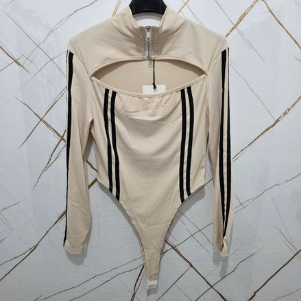 Body Sportivo con Zip e Dettagli Strisce in Materiali Adatti per Uso Sportivo Comfort e Praticità per Fitness