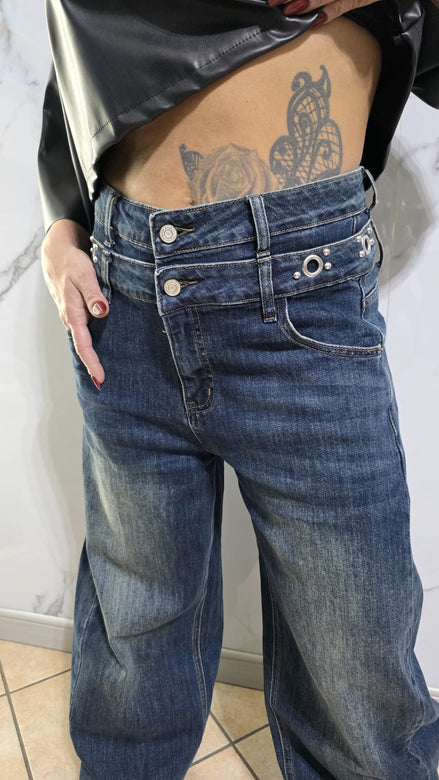 Jeans Donna Alta Qualità con Perline e Bottoni Stile Moderno Comfortabile per Occasioni Eleganti e Funzionali