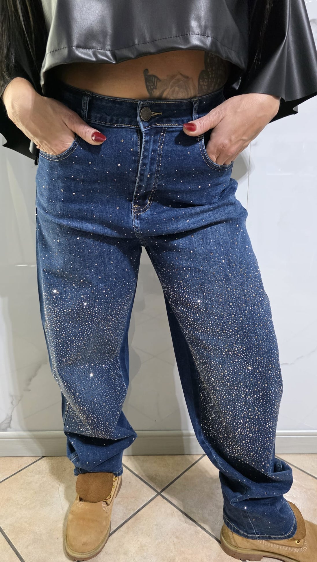 Jeans "Starlight Denim" in Denim Blu con Dettagli di Stelle