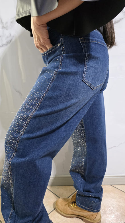 Jeans "Starlight Denim" in Denim Blu con Dettagli di Stelle