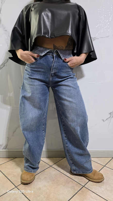 Jeans Brillantinato con Dettagli Eleganti e Stile Moderno per un Look Fashionabile Comfort e Versatilità per Ogni Occasione