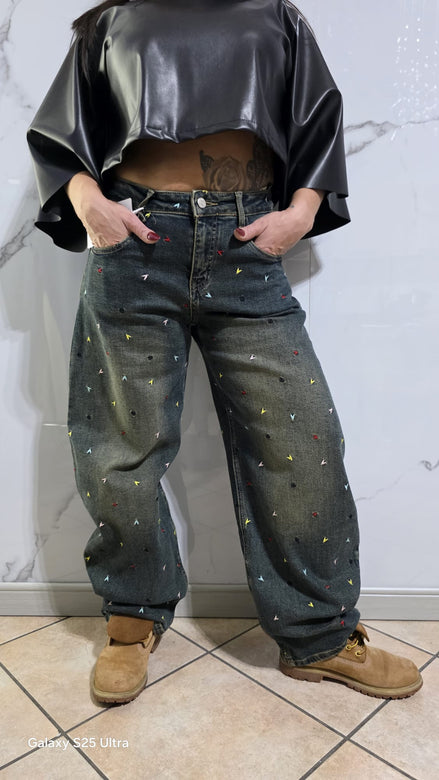Jeans Donna con Dettagli Colorati Stile Casual per Look Moderno e Versatile Ideali per Occasioni Quotidiane e Vari Abbinamenti