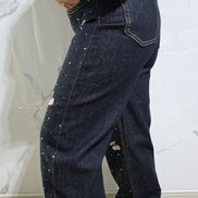 Jeans Ciliegie con Stampa a Stelle per Donna - Pantaloni a Gamba Larga in Denim Nero con Dettagli Bianchi