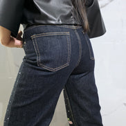 Jeans Ciliegie con Stampa a Stelle per Donna - Pantaloni a Gamba Larga in Denim Nero con Dettagli Bianchi