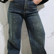 Denim Stardust Jeans a Gamba Larga in Denim Scuro con Dettagli Scintillanti per un Look Audace e Stiloso Comfort e Stile
