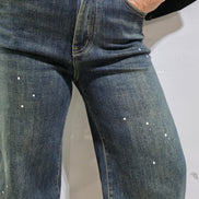 Denim Stardust Jeans a Gamba Larga in Denim Scuro con Dettagli Scintillanti per un Look Audace e Stiloso Comfort e Stile