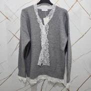 Cardigan Nero con Dettagli in Pizzo Bianco per Donna Elegante e Comfortabile