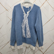 Cardigan Nero con Dettagli in Pizzo Bianco per Donna Elegante e Comfortabile