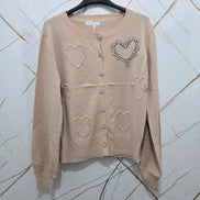 Cardigan Verde con Dettagli a Cuore e Strass per Look Elegante e Comfortabile