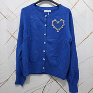 Cardigan Verde con Dettagli a Cuore e Strass per Look Elegante e Comfortabile