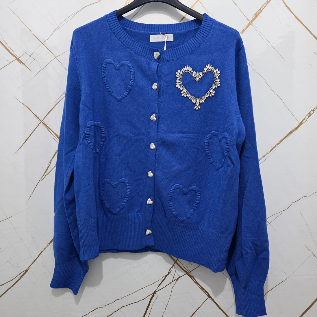 Cardigan Verde con Dettagli a Cuore e Strass per Look Elegante e Comfortabile