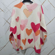 Maglione Donna con Cuori Colorati in Rosa e Arancione Stile Casual e Comodo per Ogni Giorno