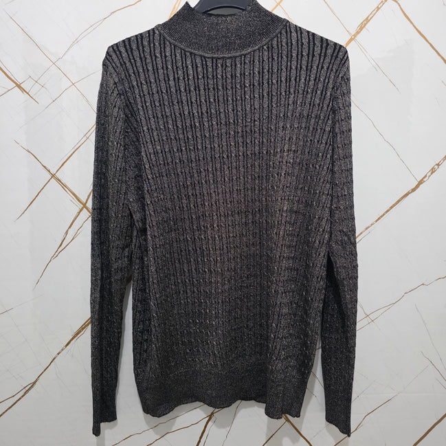 Maglione Donna in Tessuto a Coste Colore Beige con Maniche Lunghe e Collo Alto per un Look Elegante e Comfortevole