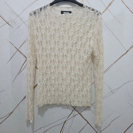 Maglia in Pizzo Blu Scuro con Maniche Lunghe per Donna Elegante