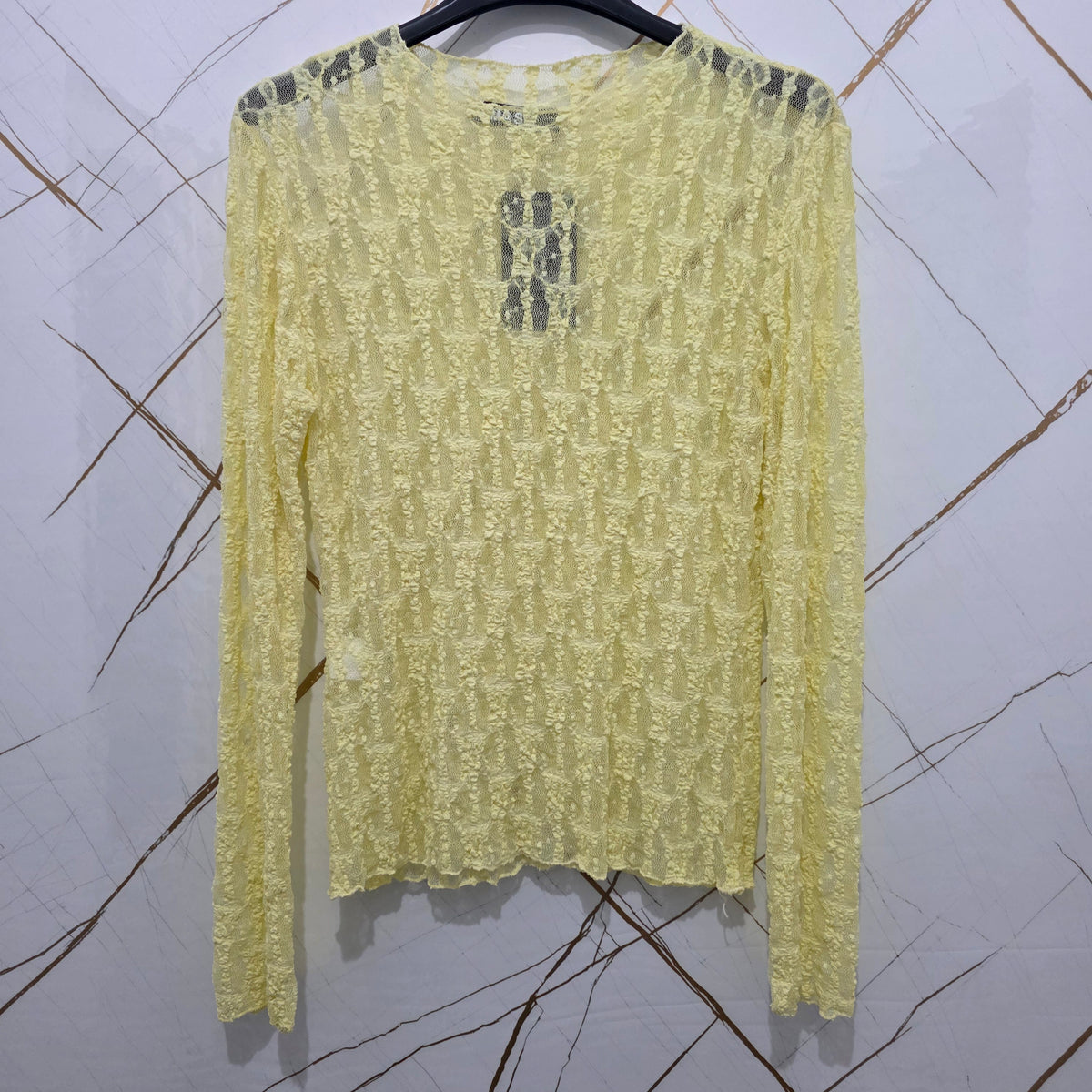 Maglia in Pizzo Blu Scuro con Maniche Lunghe per Donna Elegante
