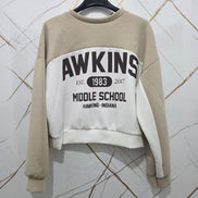Hawkins Spirit Felpa Donna Awkins Middle School 1983-2017 Nero Bianco Stile Casual Comfortabile con Logo Vintage per Fan della Cultura Pop Design Unico Sportivo